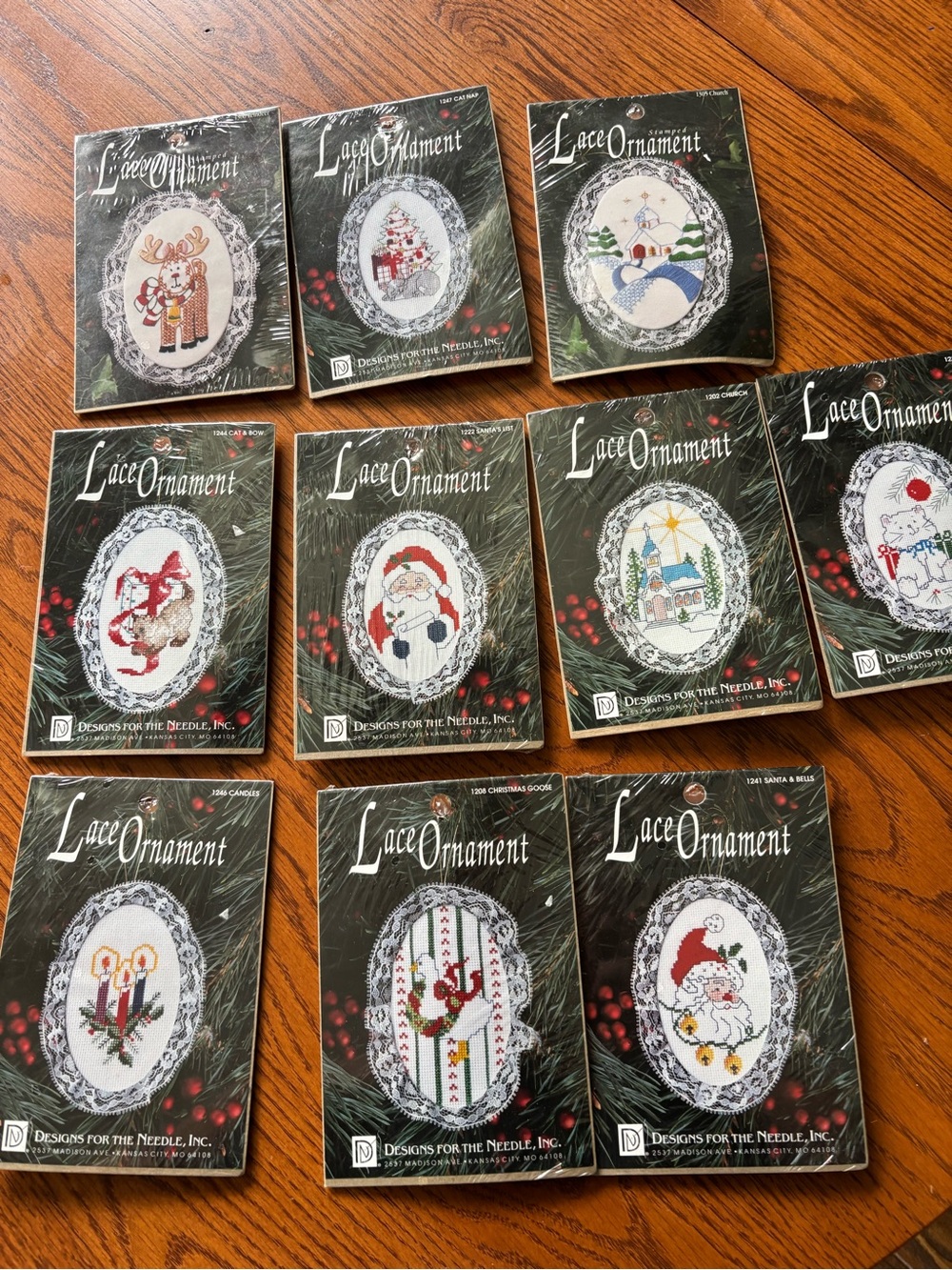 Set of 10 cross stitch ornament kits.